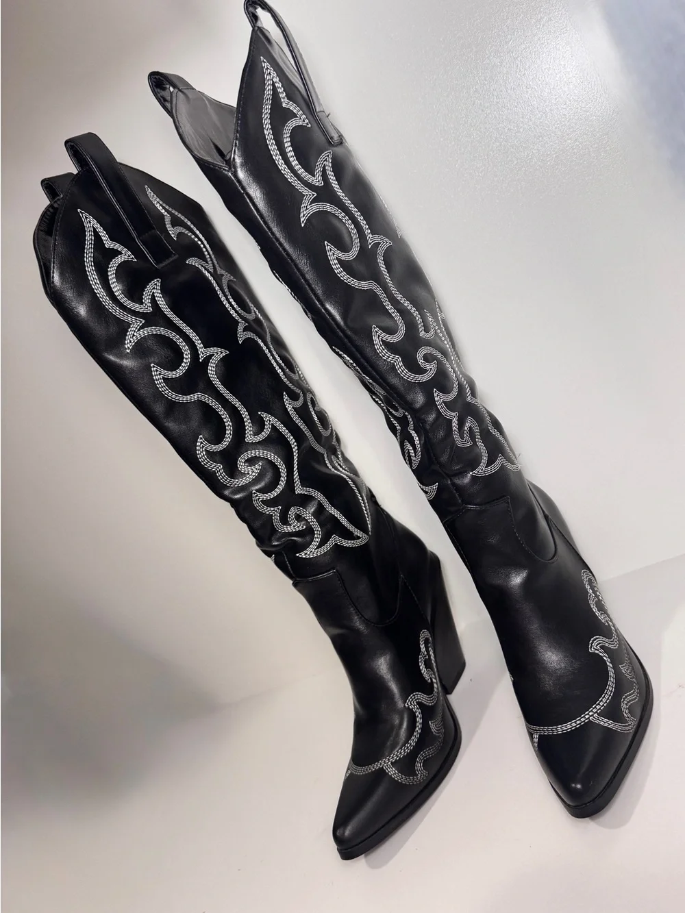 PrettyLittleThing Black Knee-High Embellished Western Boots